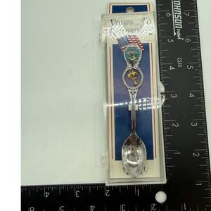 Fort Florida State Souvenir Spoon Silver Tone Enameled Crest Dangle Palm USA